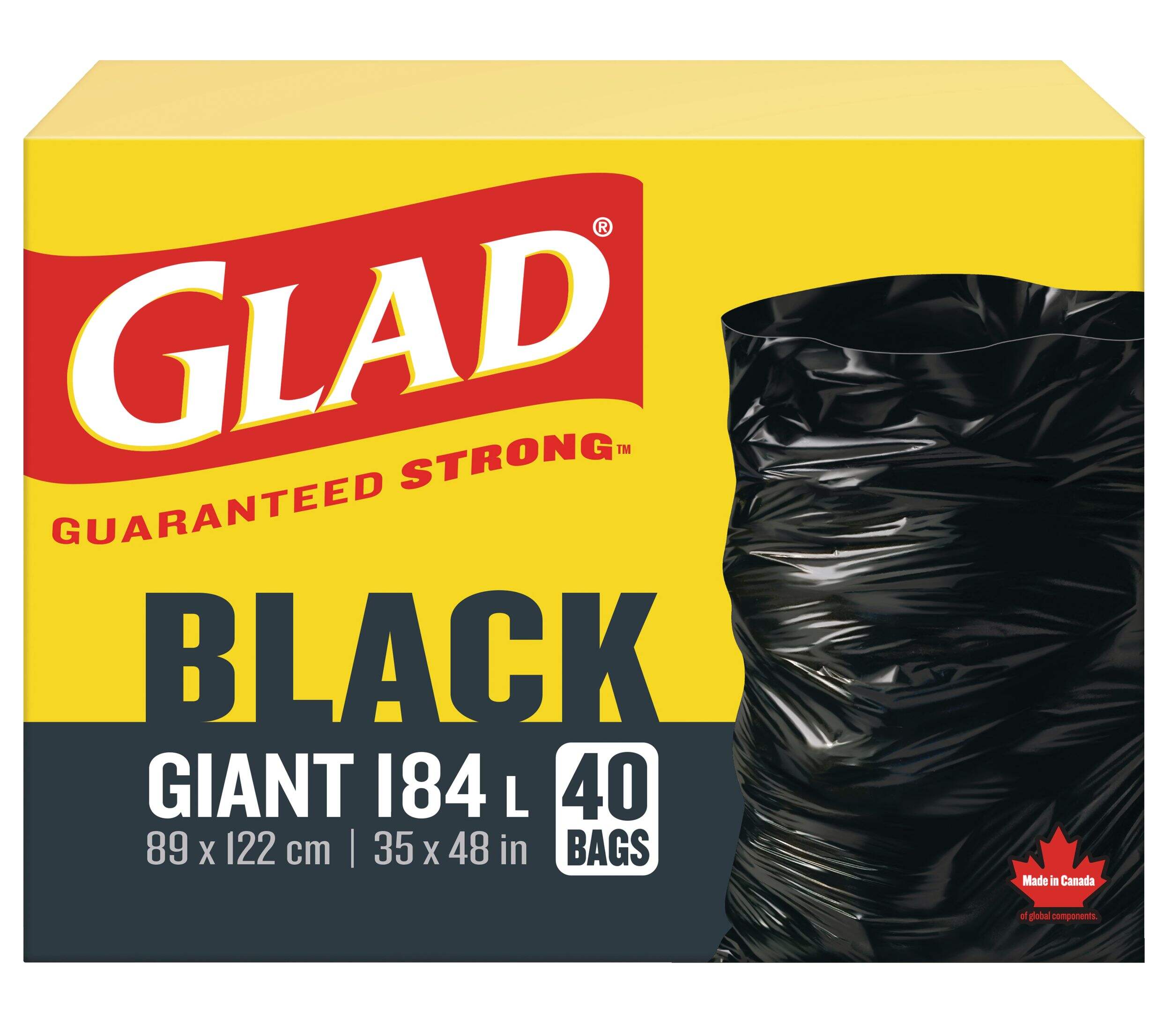 Glad Giant Easy-Tie Flap Indoor/Outdoor Garbage Bags, 40-pk, Black, 184-L Front_Elevated