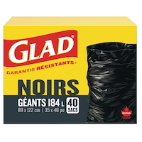 Sacs à ordures à rabat intérieur/extérieur Glad avec attaches Easy-Tie, noir, paq. 40, 184 L Front_Elevated