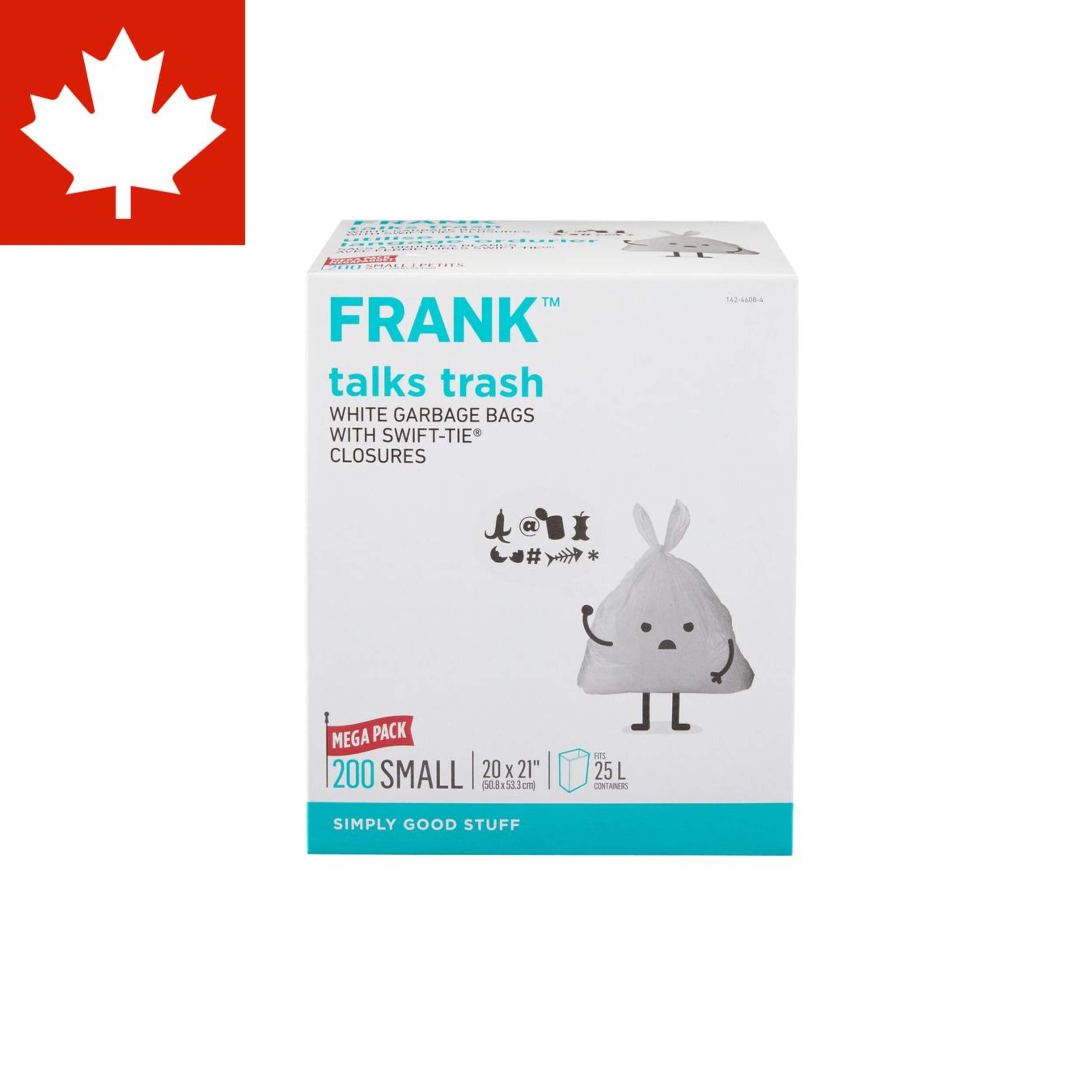 FRANK Small Swift-Tie Unscented Garbage Bags, 200-pk, White, 25-L Front_Elevated