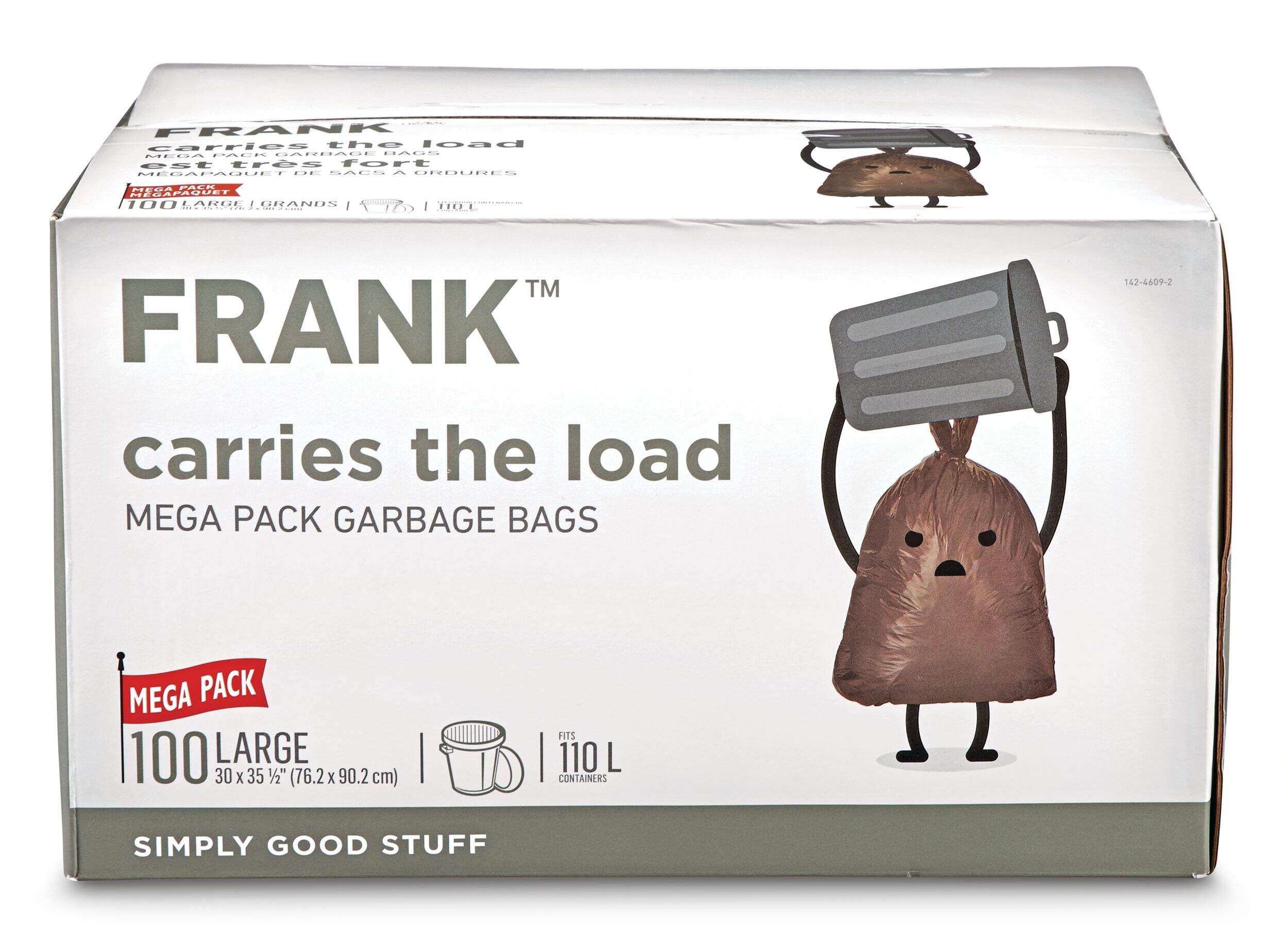 FRANK Large Outdoor Unscented Garbage Bags, 100-pk, 110L Front_Elevated