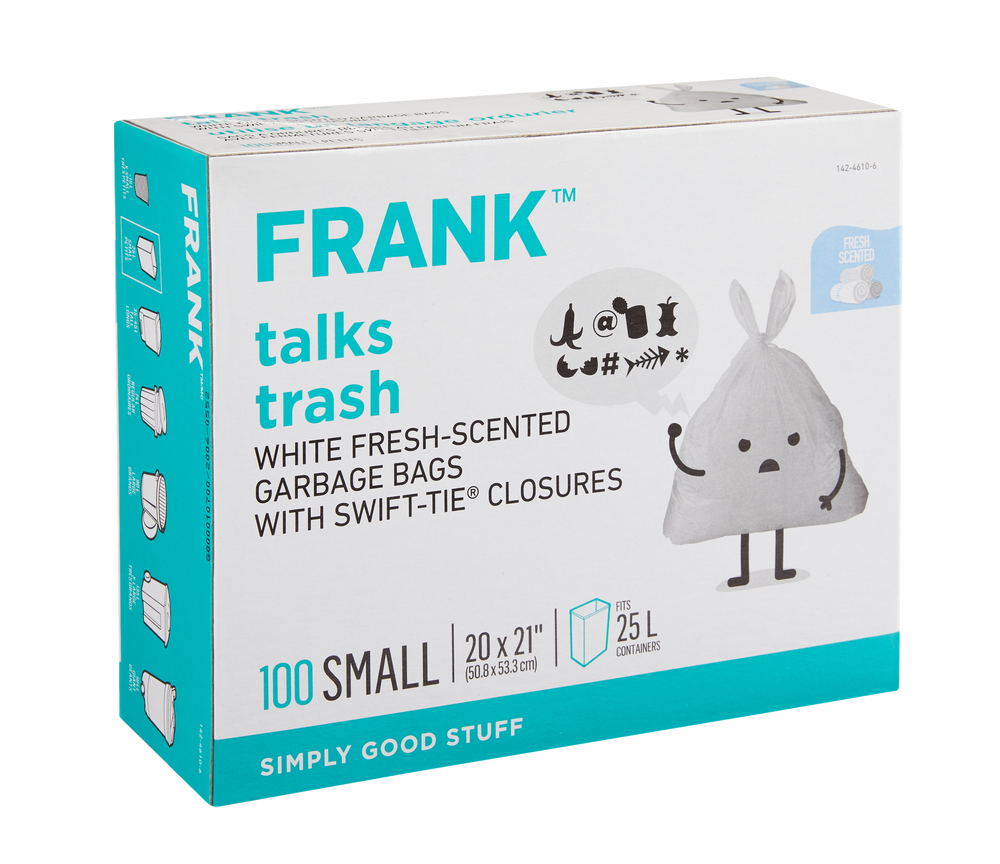 FRANK Small SwiftTie Fresh Scented Garbage Bags, 100pk, White, 25L