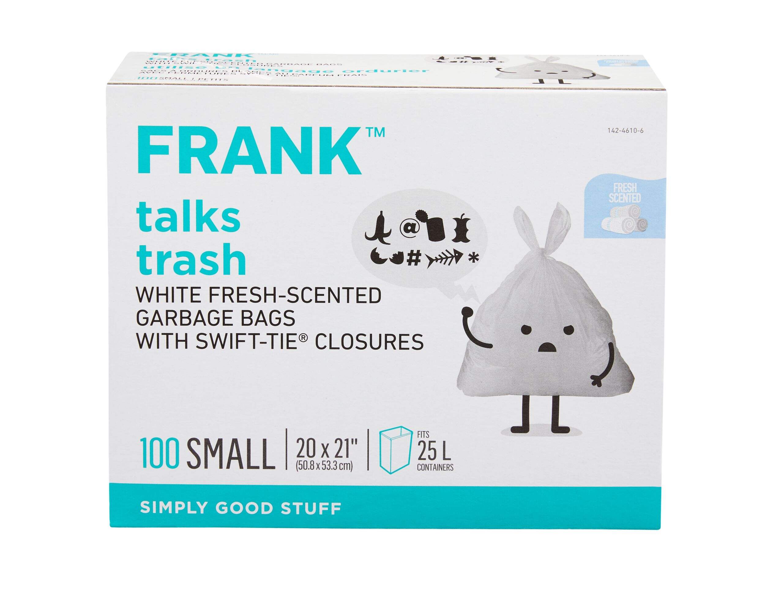 FRANK Small Swift-Tie Fresh Scented Garbage Bags, 100-pk, White, 25-L Front_Elevated