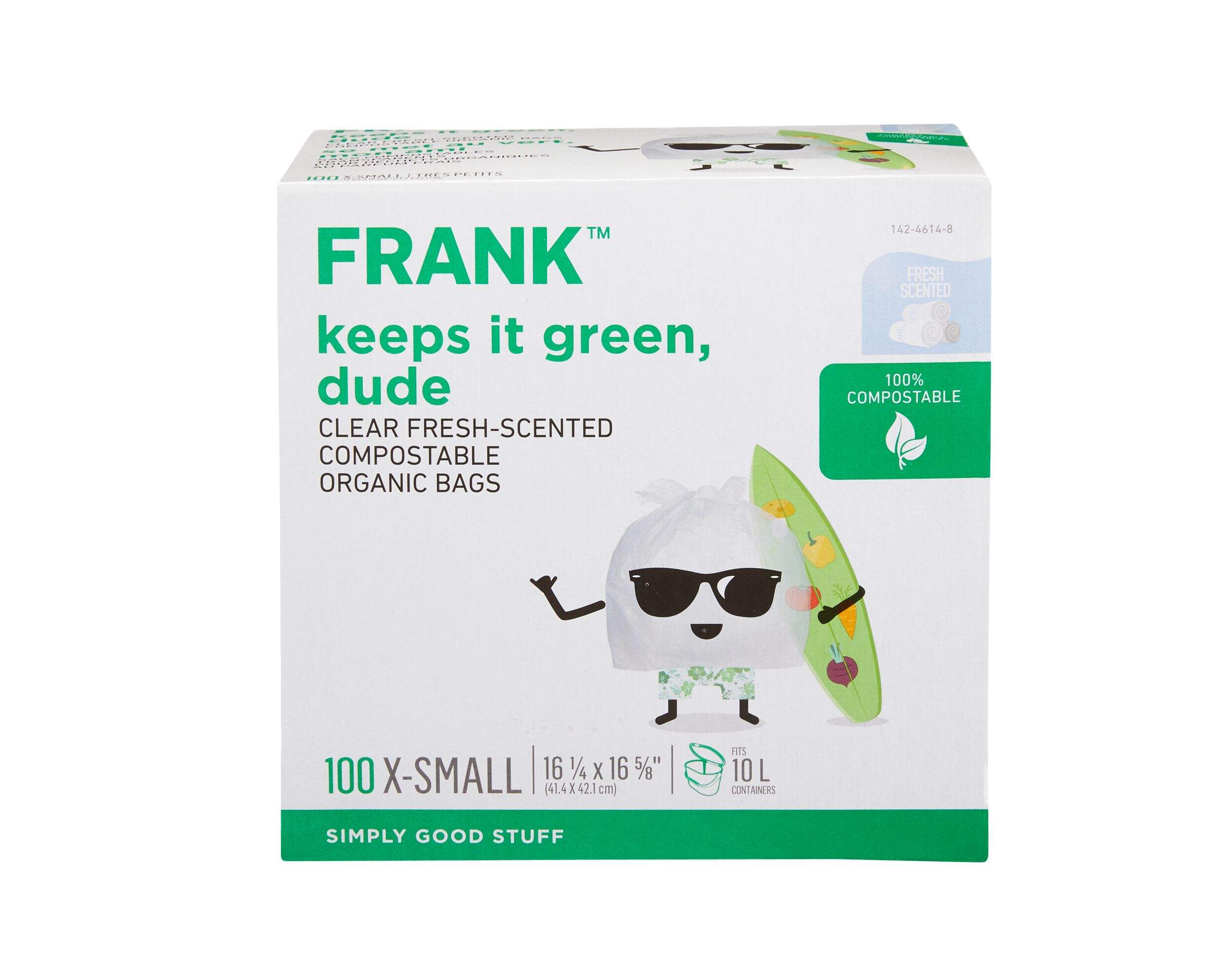 FRANK Extra-Small Organic Fresh-Scented Compostable Food Waste Bags, 100-pk, Clear, 10-L Front_Elevated