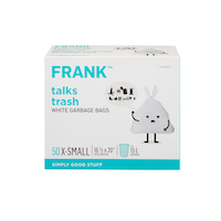 FRANK Extra-Small Swift-Tie Unscented Garbage Bags, 50-pk, White, 15-L