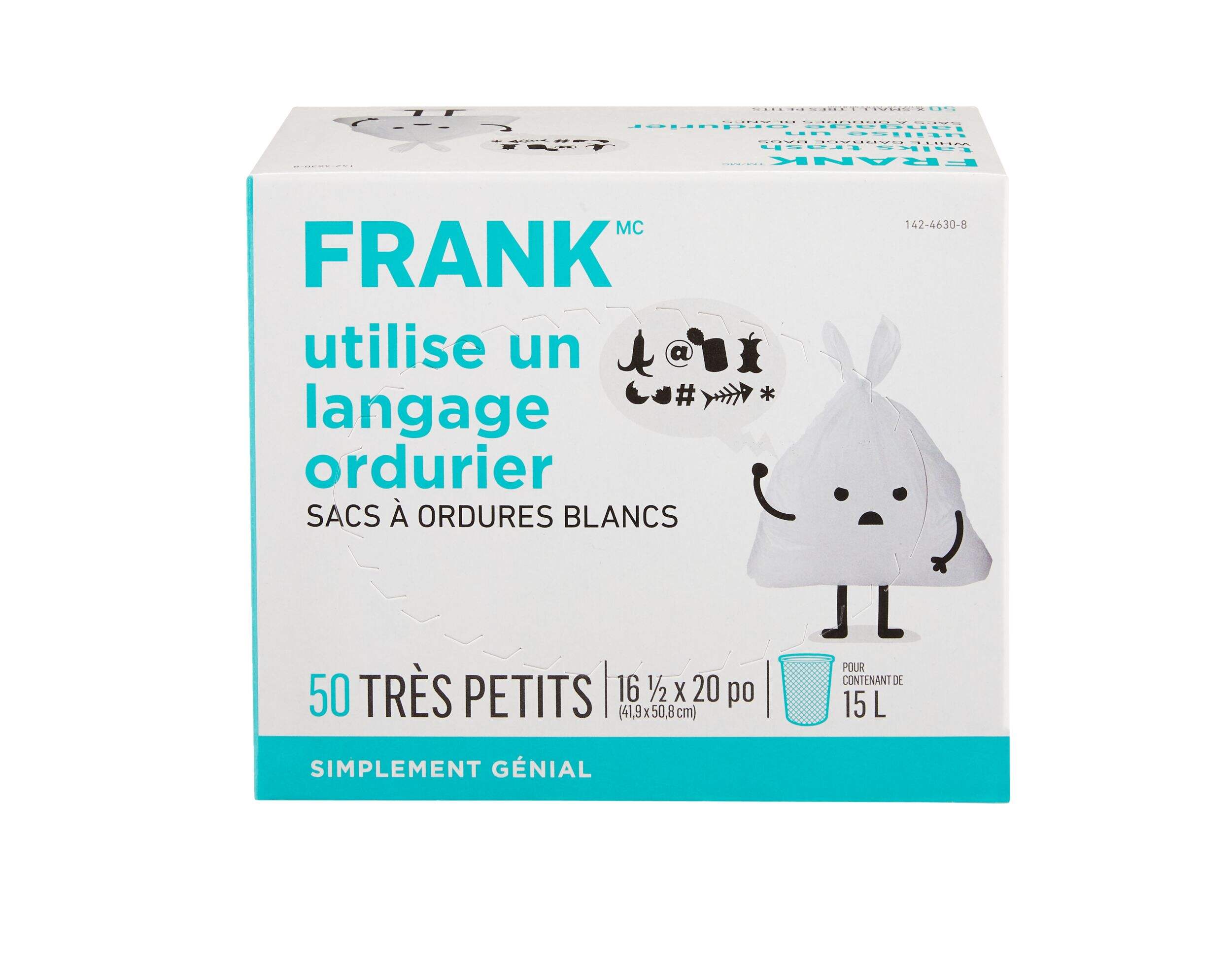 Sacs à ordures FRANK avec attaches Swift-Tie, non parfumés, extra-petit, blanc, 15&nbsp;L, paq. 50 Front_Elevated