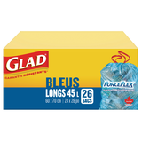Sacs de recyclage à cordon Glad ForceFlex, long, bleu, paq. 26, 45 L Front_Elevated