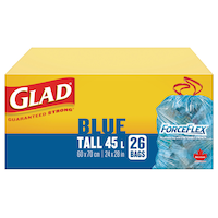 Glad Tall ForceFlex Drawstring Recycling Bags, 26-pk, Blue, 45-L