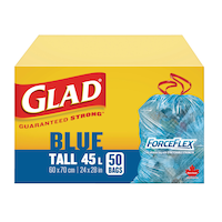 Glad Tall ForceFlex Drawstring Recycling Bags, 50-pk, Blue, 45-L