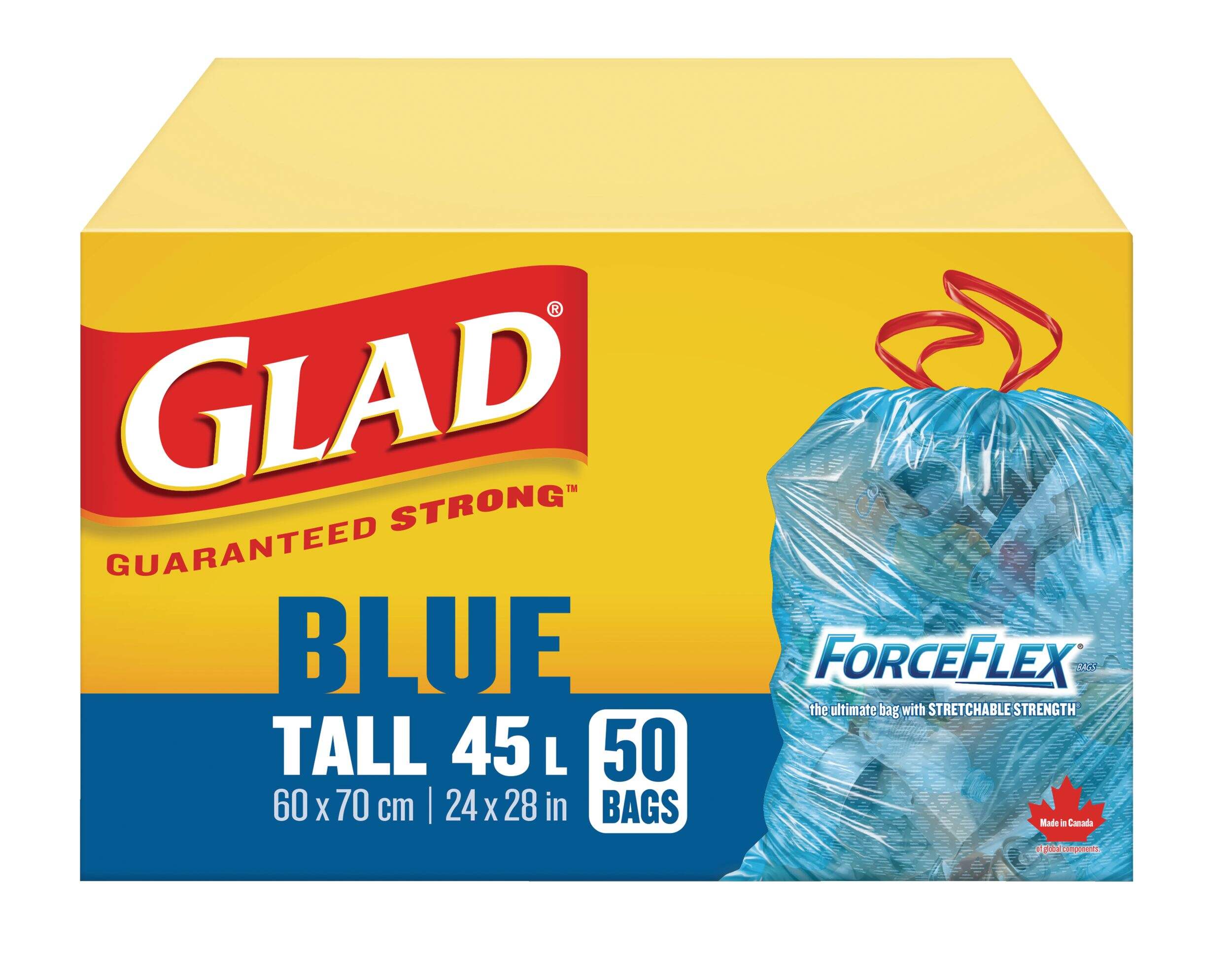Glad Tall ForceFlex Drawstring Recycling Bags, 50-pk, Blue, 45-L Front_Elevated