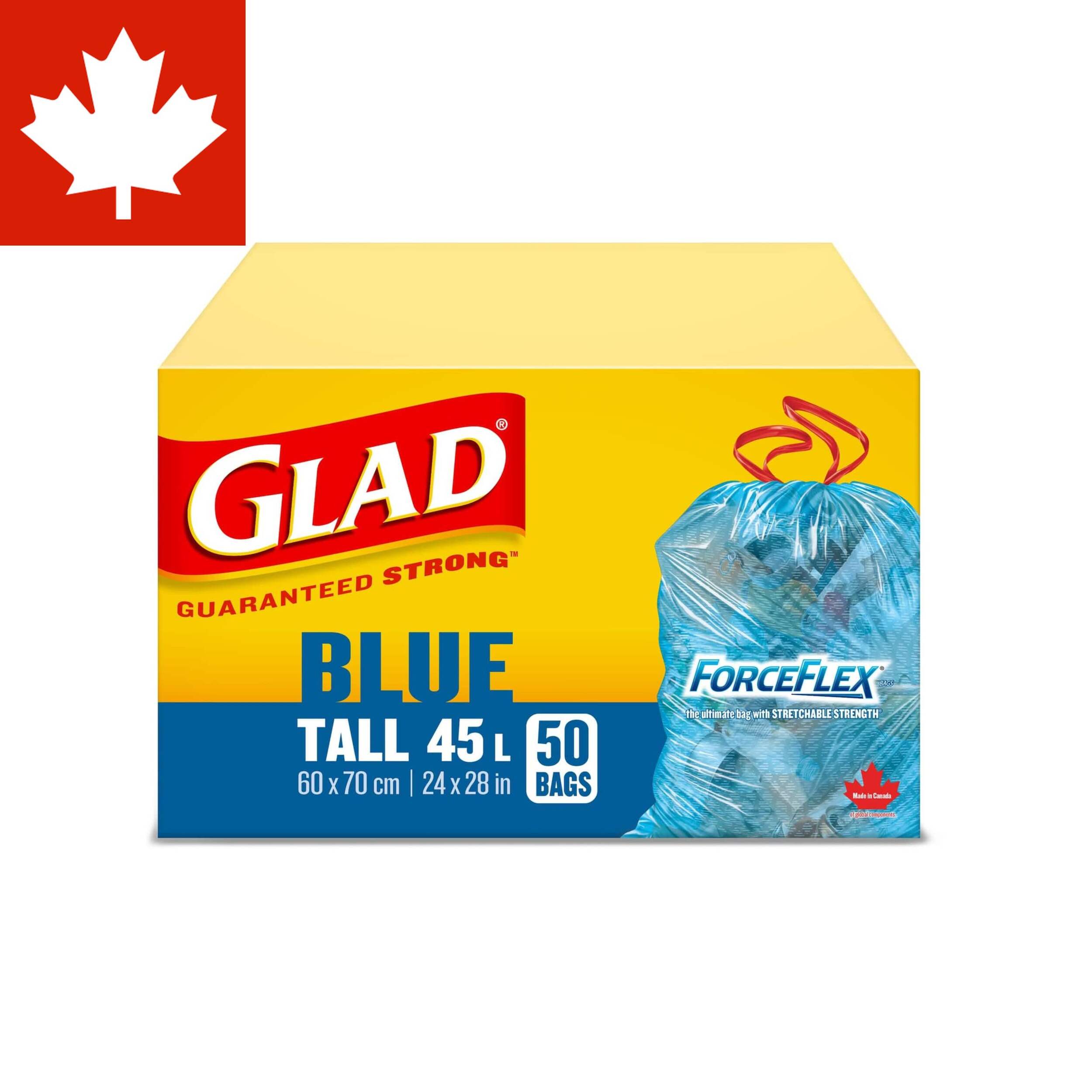 Glad Tall ForceFlex Drawstring Recycling Bags, 50-pk, Blue, 45-L Front_Elevated