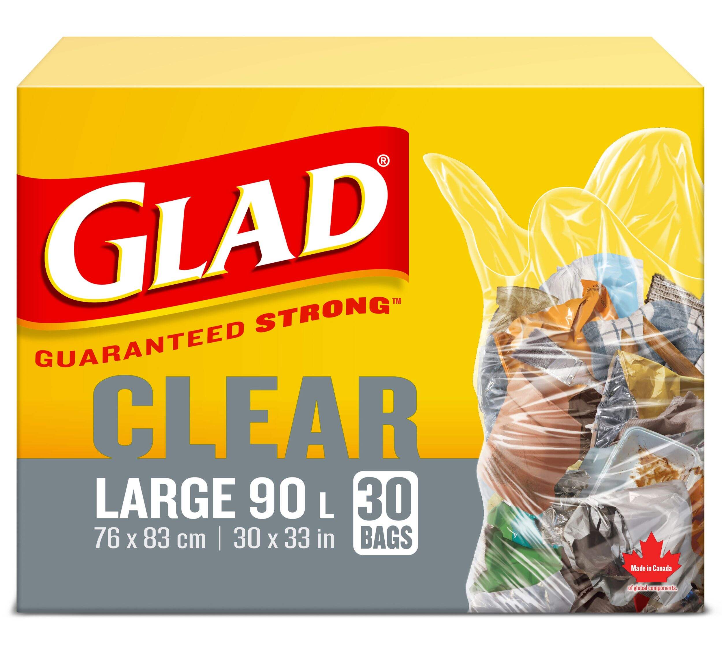 Glad Large Easy-Tie Flap Garbage Bags, 30-pk, Clear, 90-L Front_Elevated