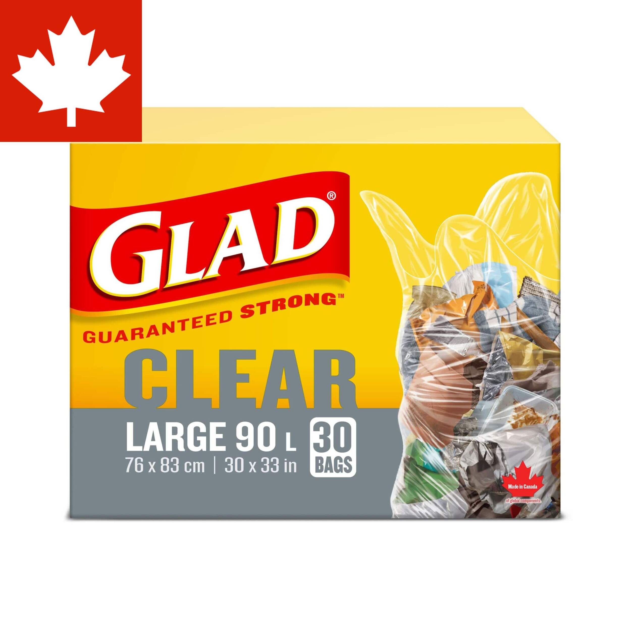 Glad Large Easy-Tie Flap Garbage Bags, 30-pk, Clear, 90-L Front_Elevated