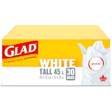 Glad Garbage Bags, Tall, Unscented, 30-pk, White, 45-L Front_Elevated
