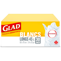 Sacs à ordures Glad, grand, non parfumés, paq. 30, blanc, 45 L Front_Elevated