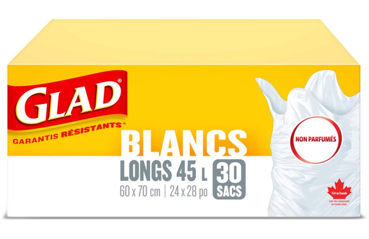 Sacs ordures Glad non parfum s long blanc paq. 30 45 L