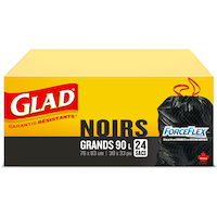 Sacs à ordures à cordon Glad ForceFlex, grand, noir, paq. 24, 90 L Front_Elevated