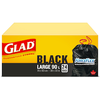 Glad Large ForceFlex Drawstring Garbage Bags, 24-pk, Black, 90-L Front_Elevated