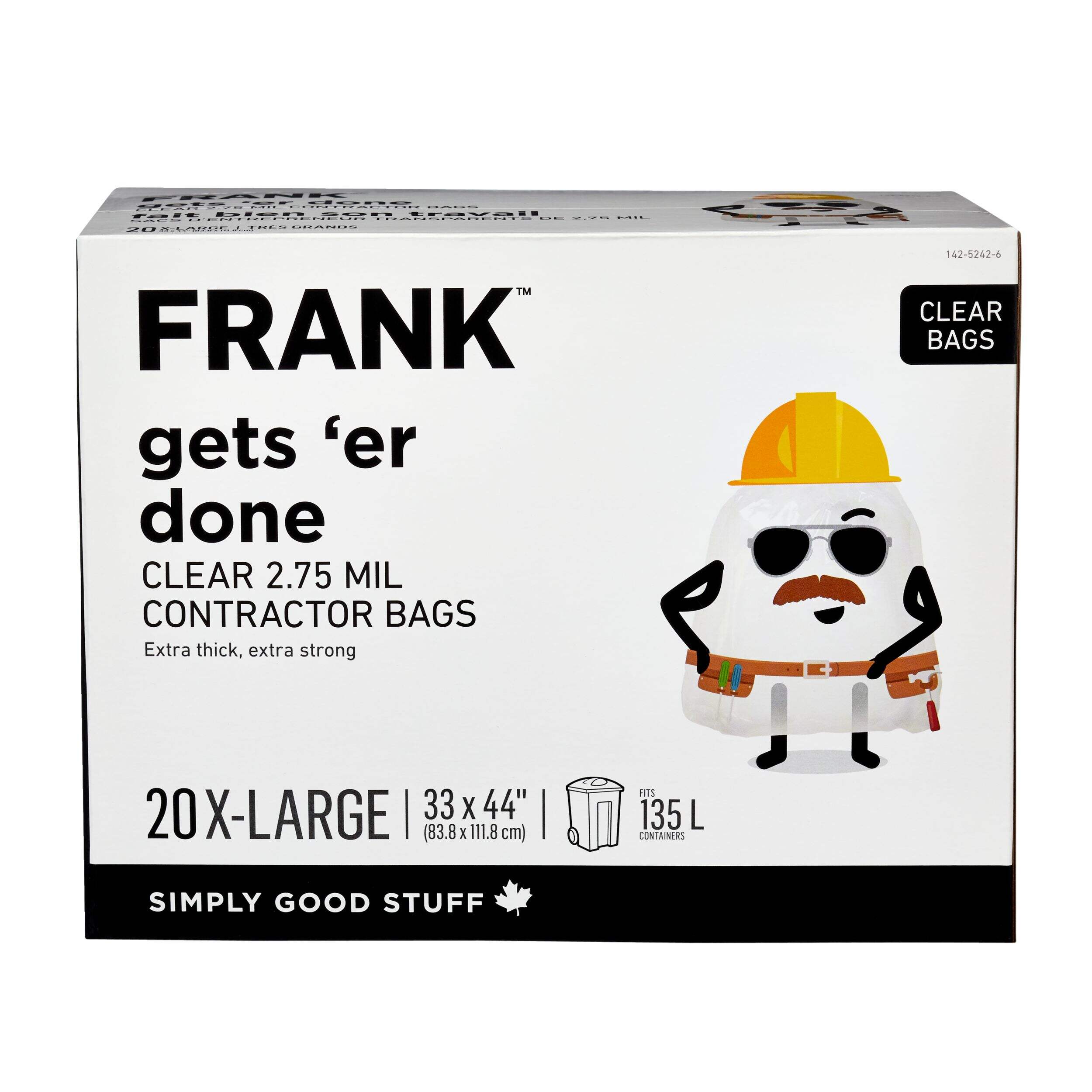 FRANK Extra-Large Heavy-Duty Garbage Bags, 20-pk, Clear, 135-L Front_Elevated