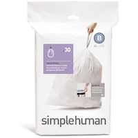 simplehuman Code B Drawstring Custom Fit Trash Can Liners, 30-pk, White, 6-L Front_Flat
