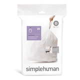 simplehuman Code D Drawstring Custom Fit Trash Can Liners, 20-pk, White, 20-L Front_Flat
