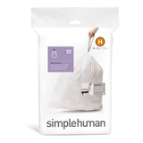 simplehuman Code H Drawstring Custom Fit Trash Can Liners, 20-pk, White, 30-35-L Front_Flat
