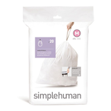 simplehuman Code M Drawstring Custom Fit Trash Can Liners, 20-pk, White, 45-L Front_Flat