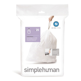 simplehuman Code N Drawstring Custom Fit Trash Can Liners, 20-pk, White, 45-50-L Front_Flat