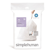 simplehuman Code N Drawstring Custom Fit Trash Can Liners, 20-pk, White, 45-50-L