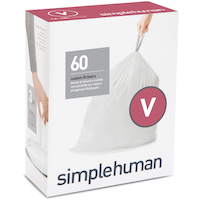 simplehuman Code V Drawstring Custom Fit Trash Can Liners, 60-pk, White, 16-18-L Front_Angled_Right
