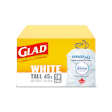 GLAD Tall ForceFlex® Drawstring Garbage Bags, White, 45-L, 50-pk Front_Elevated
