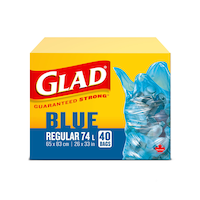 Sacs de recyclage à cordon GLAD, ForceFlex, bleu, ordinaire, 74 L, paq. 40