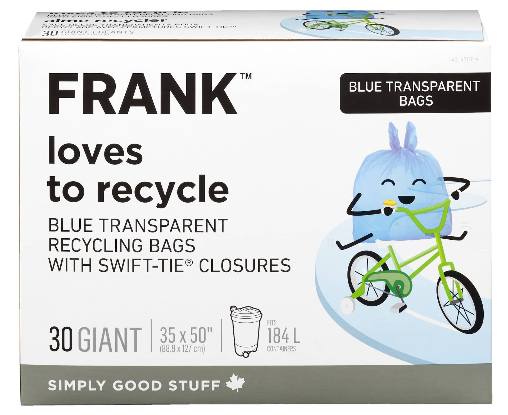 FRANK Giant Blue Recycle Bags, 184-L, 30-ct