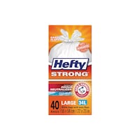 Hefty® STRONG™ Tall 34-L White Kitchen Garbage Bags with ARM & HAMMER™, 40-pk Front_Flat