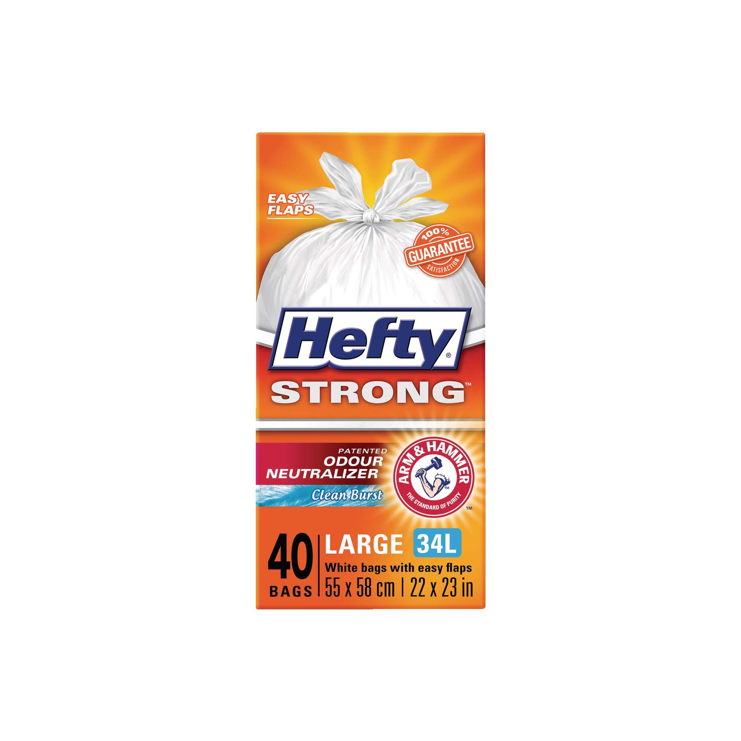 Hefty® STRONG™ Tall 34-L White Kitchen Garbage Bags with ARM & HAMMER™, 40-pk Front_Flat