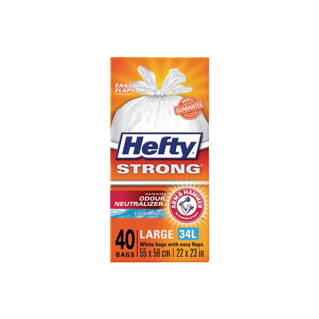 Hefty® STRONG™ Tall 34-L White Kitchen Garbage Bags with ARM & HAMMER™,  40-pk