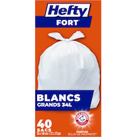 Hefty® STRONG™ Tall 34-L White Kitchen Garbage Bags with ARM & HAMMER™, 40-pk Front_Flat