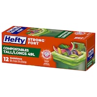 Sacs compostables Hefty FORT, 49 L, parfum ARM & HAMMER et citron, paq. 12 Front_Angled_Left