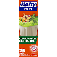Petits sacs compostables Hefty STRONG 10 L avec parfum ARM & HAMMER et citron, 25pk Front_Flat