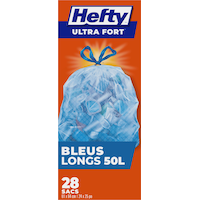 Sacs de recyclage Hefty ULTRA FORTS 50 L bleus avec cordon et ARM & HAMMER, paq. 28