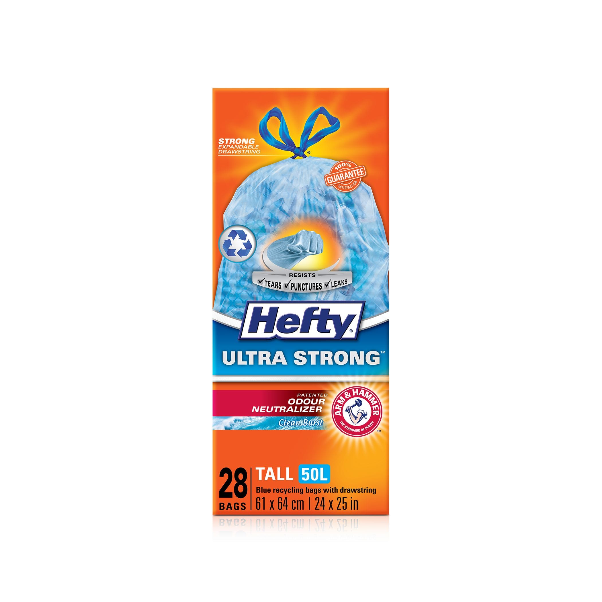 Hefty® ULTRA STRONG™ Tall 50-L Blue Recycling Garbage Bags with Drawstring  & ARM & HAMMER™, 28-pk