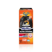 Hefty® ULTRA STRONG™ X-Large 140-L Black Garbage Bags with Drawstring & ARM & HAMMER™, 12-pk Front_Flat