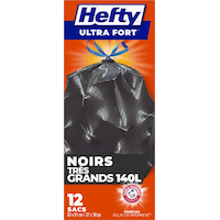 Hefty® ULTRA STRONG™ X-Large 140-L Black Garbage Bags with Drawstring & ARM & HAMMER™, 12-pk Front_Flat