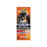 Hefty® ULTRA STRONG™ Large 100-L Black Garbage Bags with Drawstring & ARM & HAMMER™, 16-pk Front_Flat