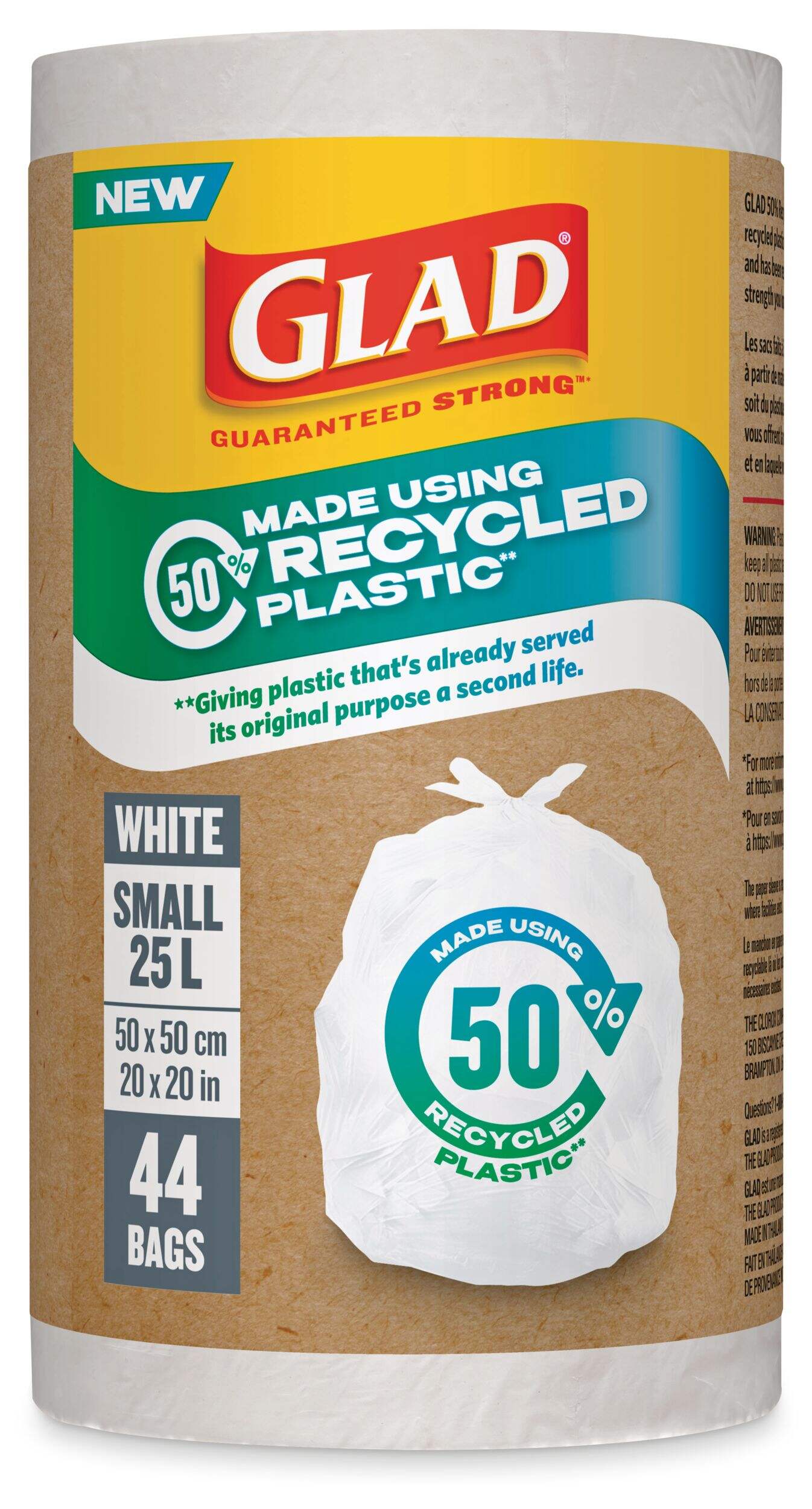 GLAD PCR Garbage Bags, White, 25-L Front_Flat