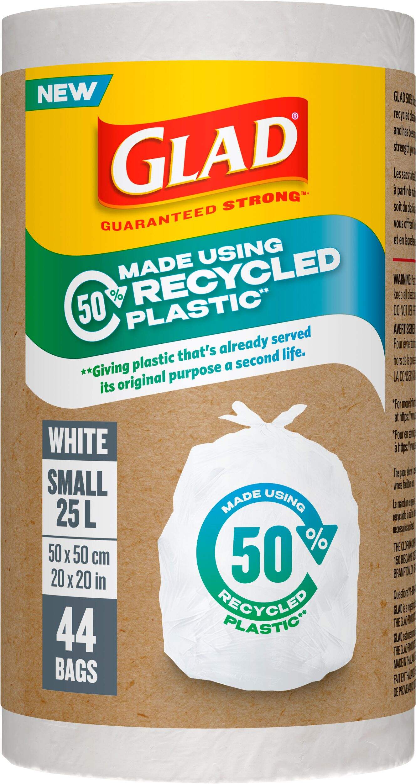 GLAD PCR Garbage Bags, White, 25-L Front_Flat