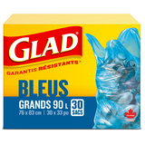 Sacs de recyclage à rabat Glad avec attaches Easy-Tie, grand, bleu, paq. 30, 90 L Front_Elevated