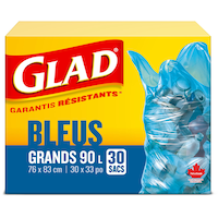 Sacs de recyclage à rabat Glad avec attaches Easy-Tie, grand, bleu, paq. 30, 90 L