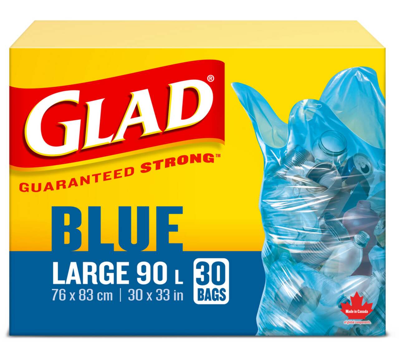 Glad Large Easy-Tie Flap Recycling Bags, 30-pk, Blue, 90-L