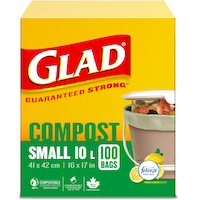 Glad Small 100% Compostable Febreze Lemon Scented Food Waste Bags, 100-pk, 10-L
