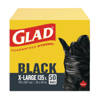 Glad Extra-Large Easy-Tie Flap Indoor/Outdoor Garbage Bags, 50-pk, Black, 135-L Front_Elevated